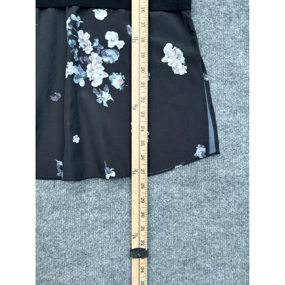 Club Monaco Womens Small Black Mixed Media Floral Hem Knit Sweater Long Sleeve - Picture 5 of 11